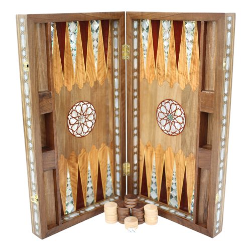 Mother of pearl backgammon carved and inlaid with genuine mother of pearl
